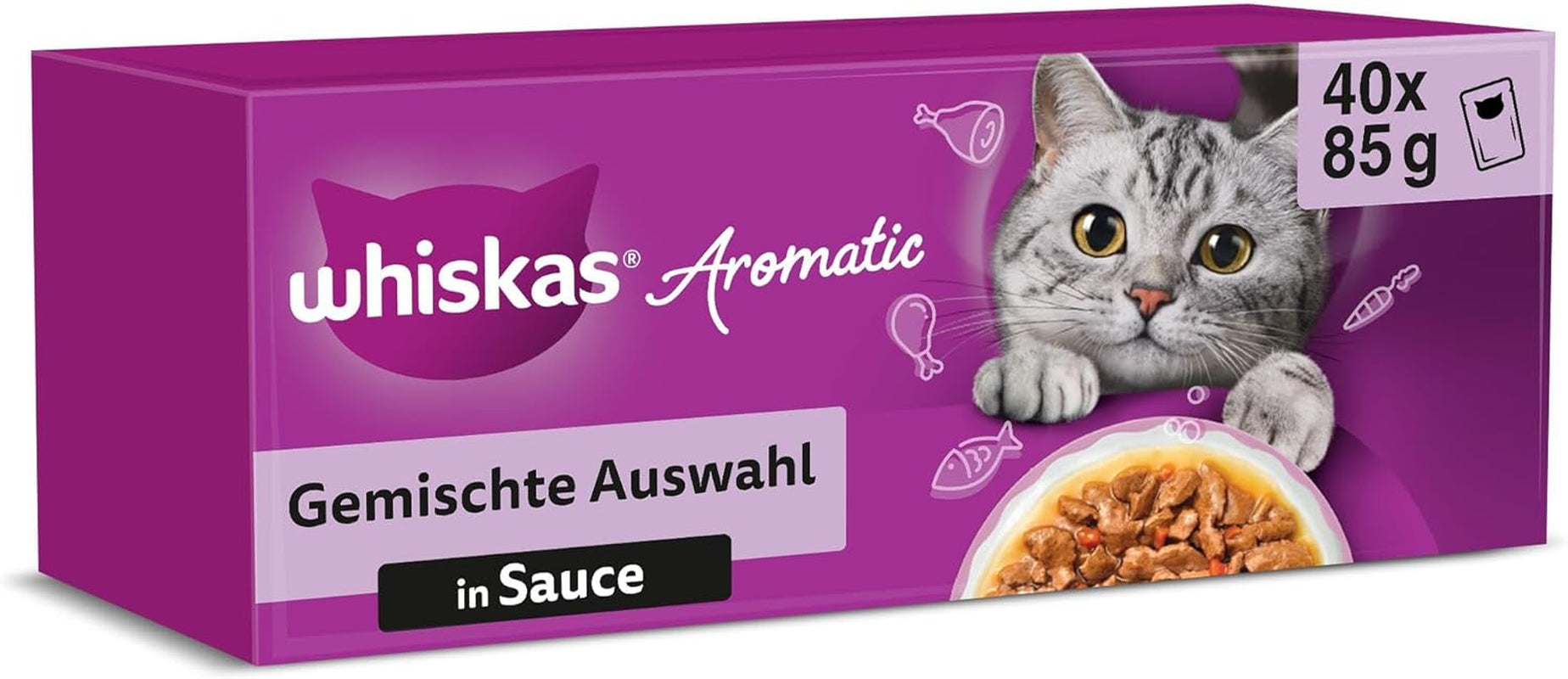 WHISKAS Våt aromatisk kattmat i sås 40 x 85g Urval av fisk