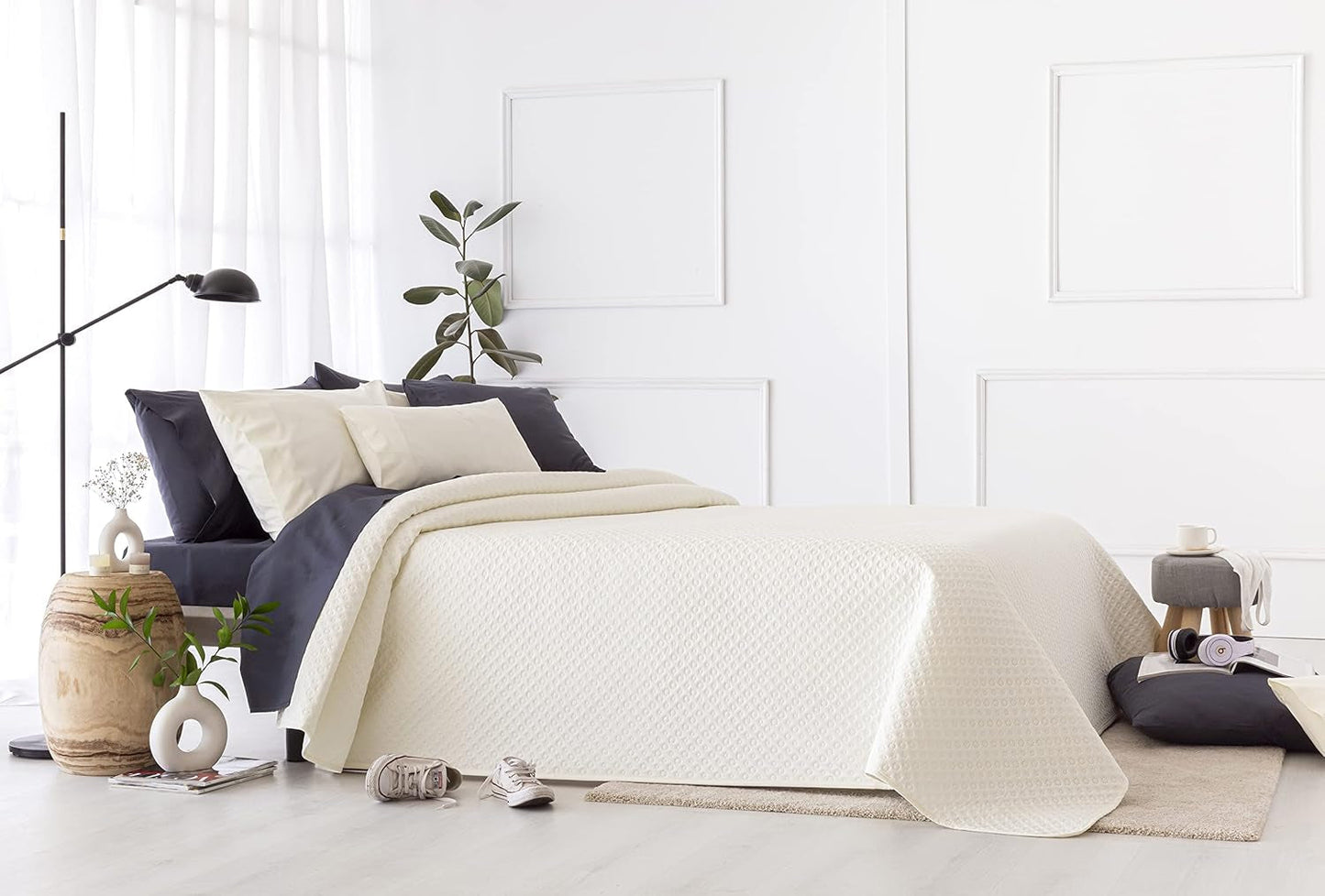 Todocama Fine Boutique överkast med pikémönster, för vår, sommar, höst och vinter, 100% supermjuk mikrofiber, multifunktionell filt, 140/150/160-250 X 260 cm, ljusgrå Sängar och filtar Beuche den Todocama-Store Beige 180 X 260 Cm