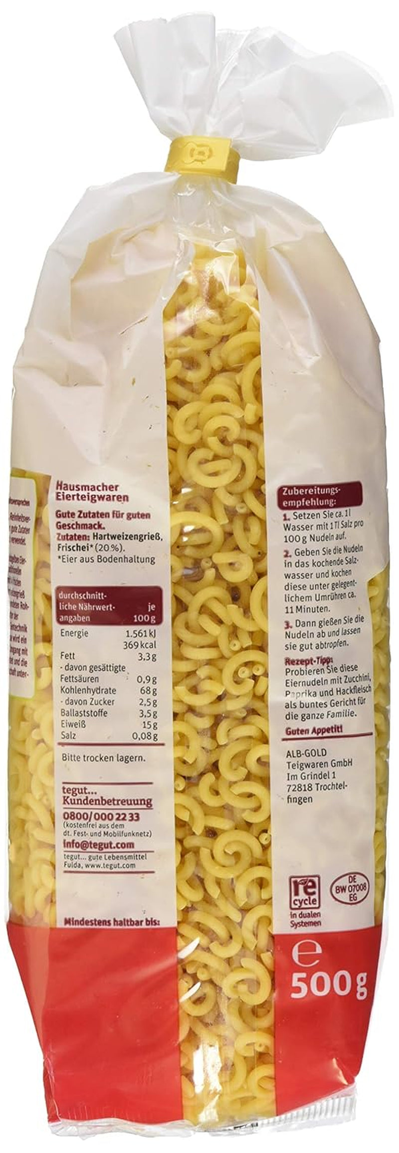 tegut... Nudlar med ägg och gaffelformad spagetti, 1 x 500 g