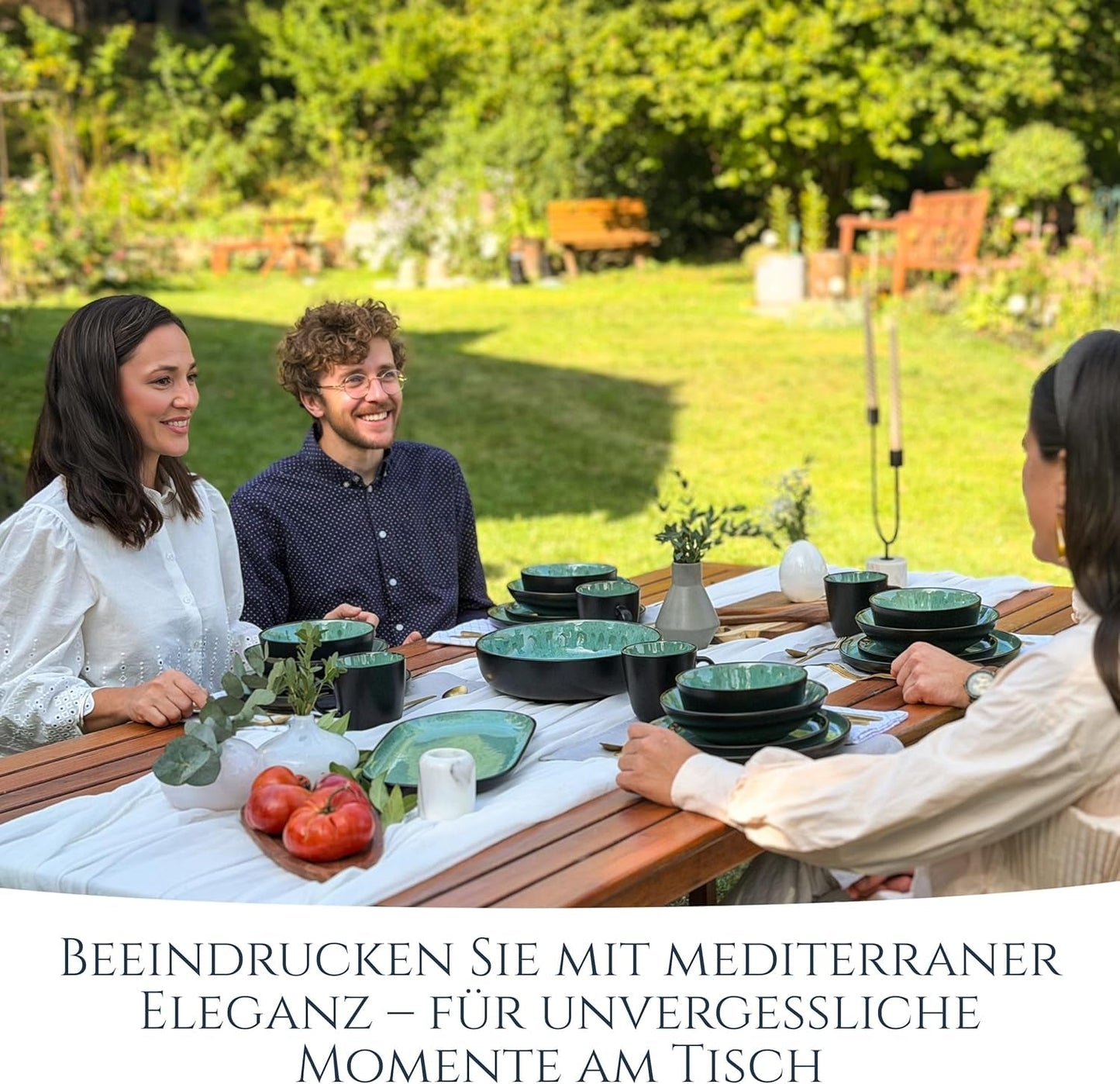 24-delat keramiskt matservis i stengods för 6, Ibiza-design, TESTVINNARE. Ett underbart medelhavsservis med skålar och tallrikar. Pure Living servisset, salviagrön.