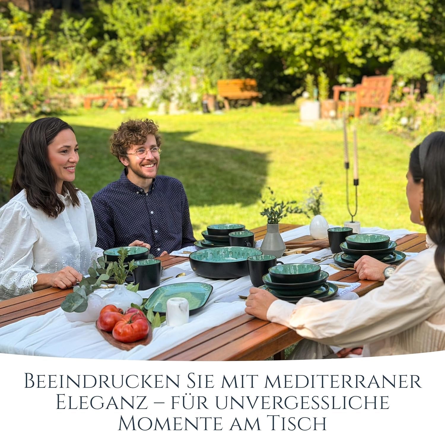 24-delat keramiskt matservis i stengods för 6, Ibiza-design, TESTVINNARE. Ett underbart medelhavsservis med skålar och tallrikar. Pure Living servisset, salviagrön.