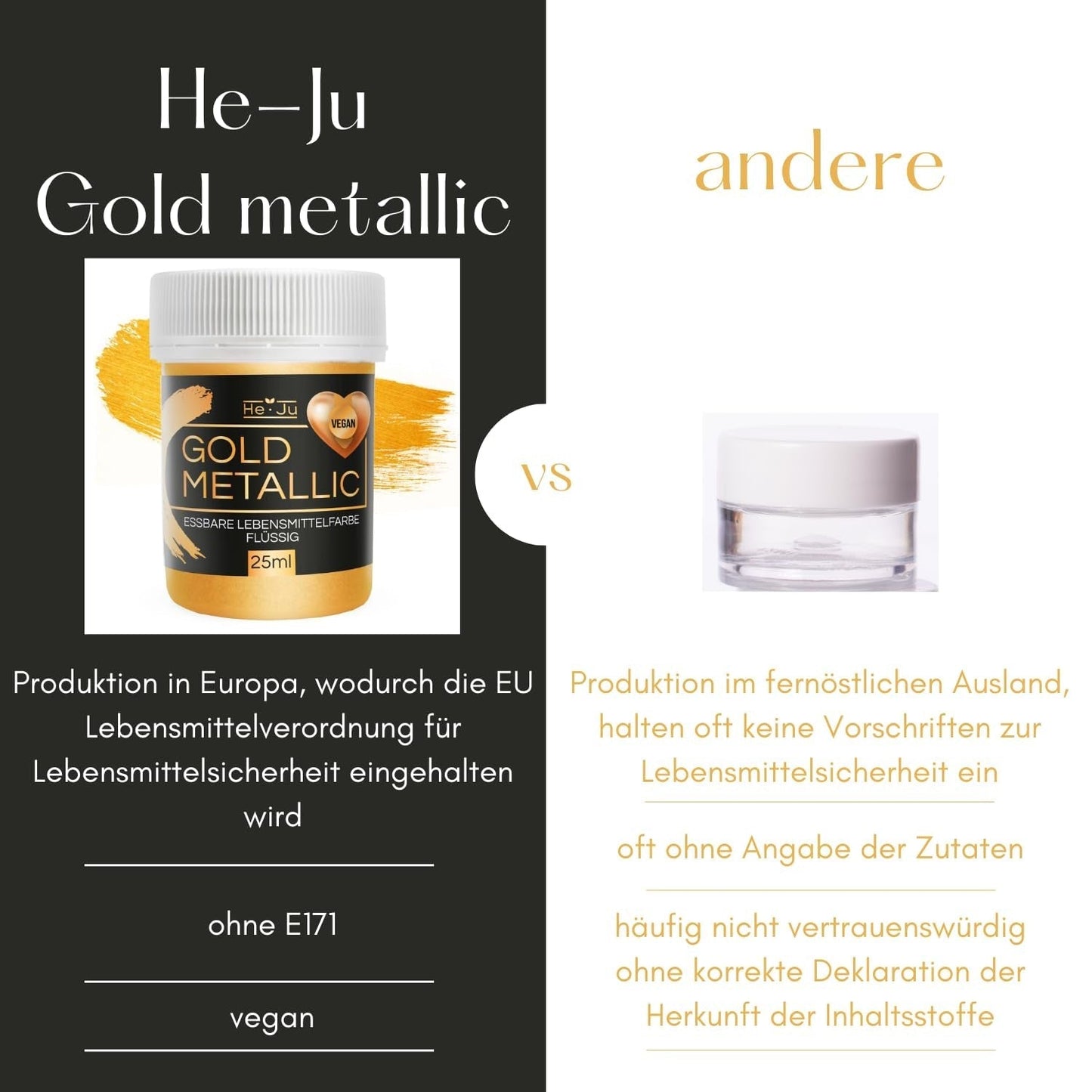 He-Ju Metallic Gold flytande matfärgning 25 ml, ätbart glitter för drycker och mat (Metallic Gold, 25 ml)