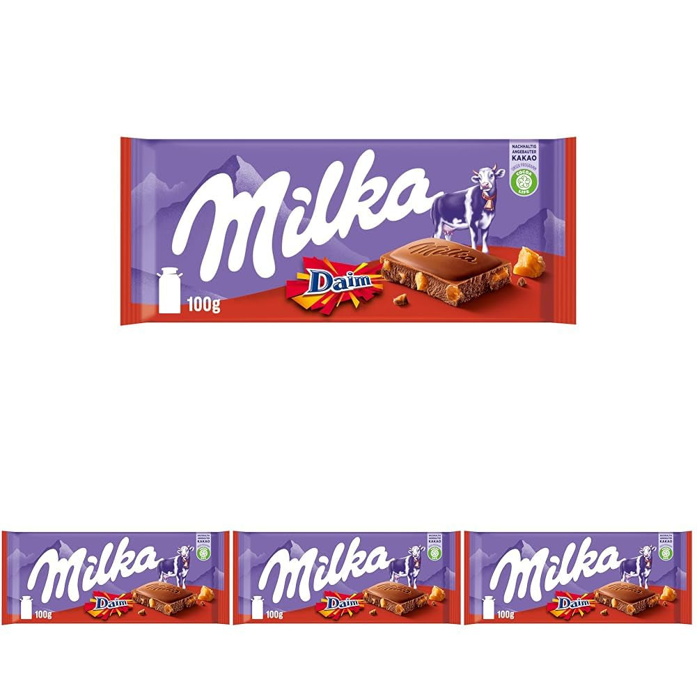 & Daim 1 x 100g I Alpin mjölkchoklad I med bitar av kola och mandel I 100% Alpin mjölkchoklad I Chokladkaka med Daim (Pack 4)