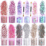HOWAF 12 lådor Nail Glitter Ansikte Kroppsborste Glitter Smink Nagel Glitter Ögon Läpp Hår Kroppsdekoration Halloween Julfestival Maskerad Smink Tillbehör