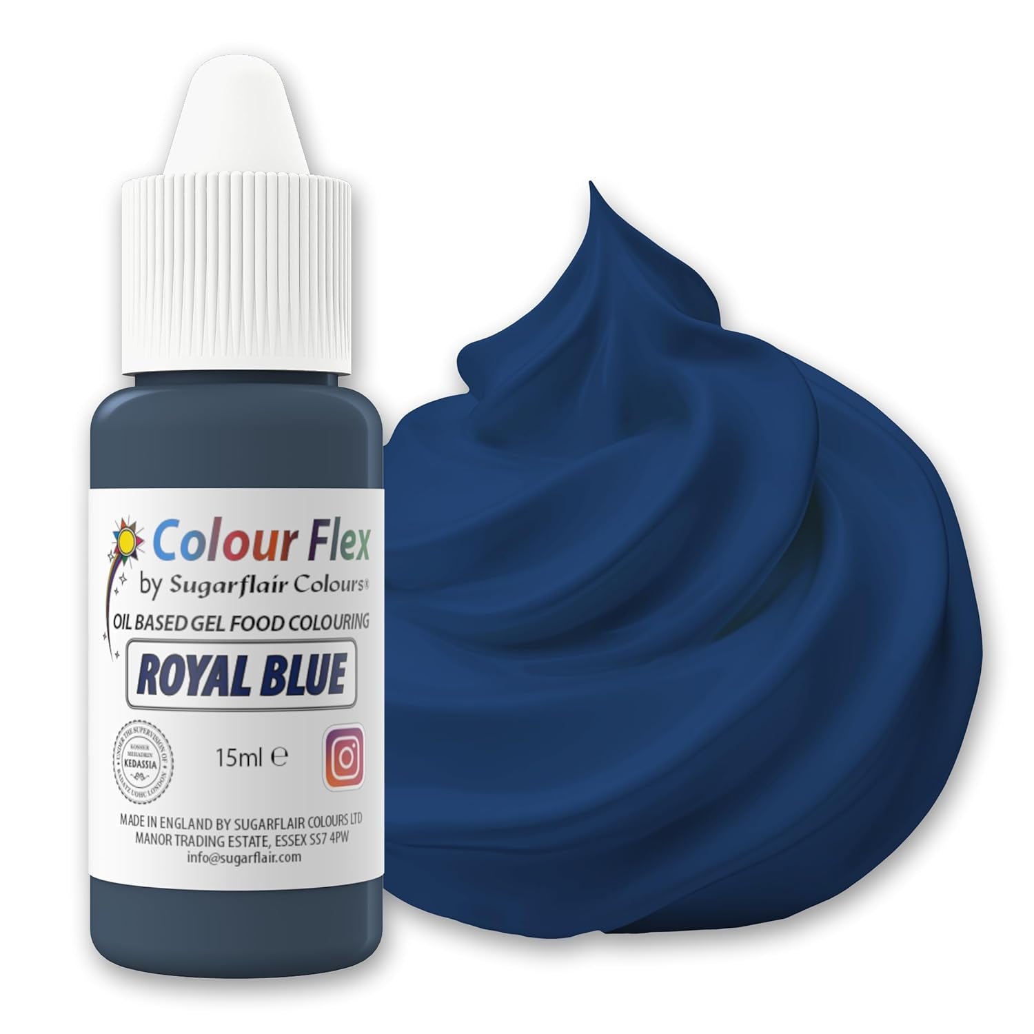Sugarflair Colourflex oljebaserad livsmedelsfärg, kunglig blå, högkoncentrerad flytande livsmedelsfärg, matfärg för smörkräm, choklad, deg, fondant, glasyr och mer - 15 ml