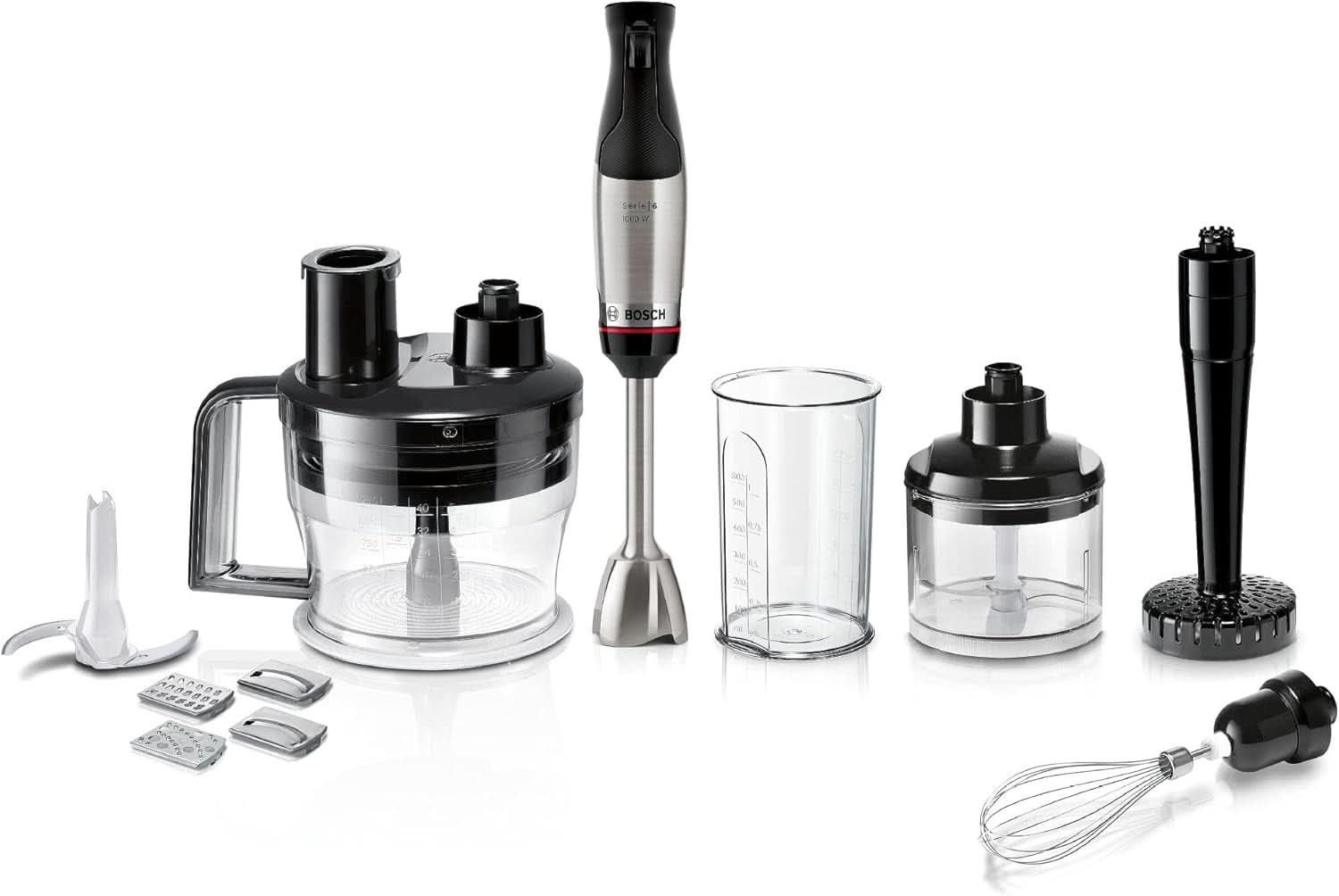 Bosch Stabmixer Ergomaster Serie 6 MSM6M673, 10 Jahre Motorgarantie, Edelstahl-Klingen, Verschleißfreie Keramik-Kupplung, Luftkühlung, Zerkleinerer, Kartoffelstampfer, Schneebesen, 1000 W Kitchen Naty Shop