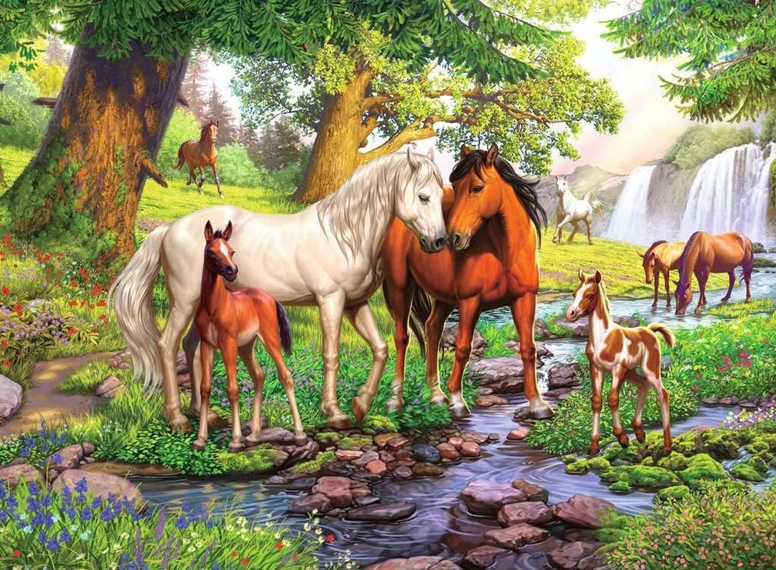 Ravensburger barnpussel - 12904 Vilda hästar vid floden - 300-bitars hästpussel för barn 9 år och äldre i XXL-format Puzzle Naty Shop