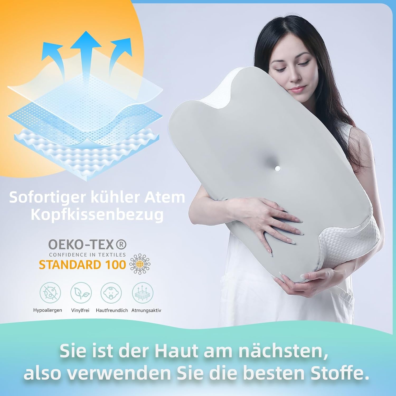 RUMMY Ergonomisk nackstödskudde i Memory Foam med avtagbart tvättbart överdrag för sido- och magsliprar (grå) Cervikala ortopediska kuddar Naty Shop