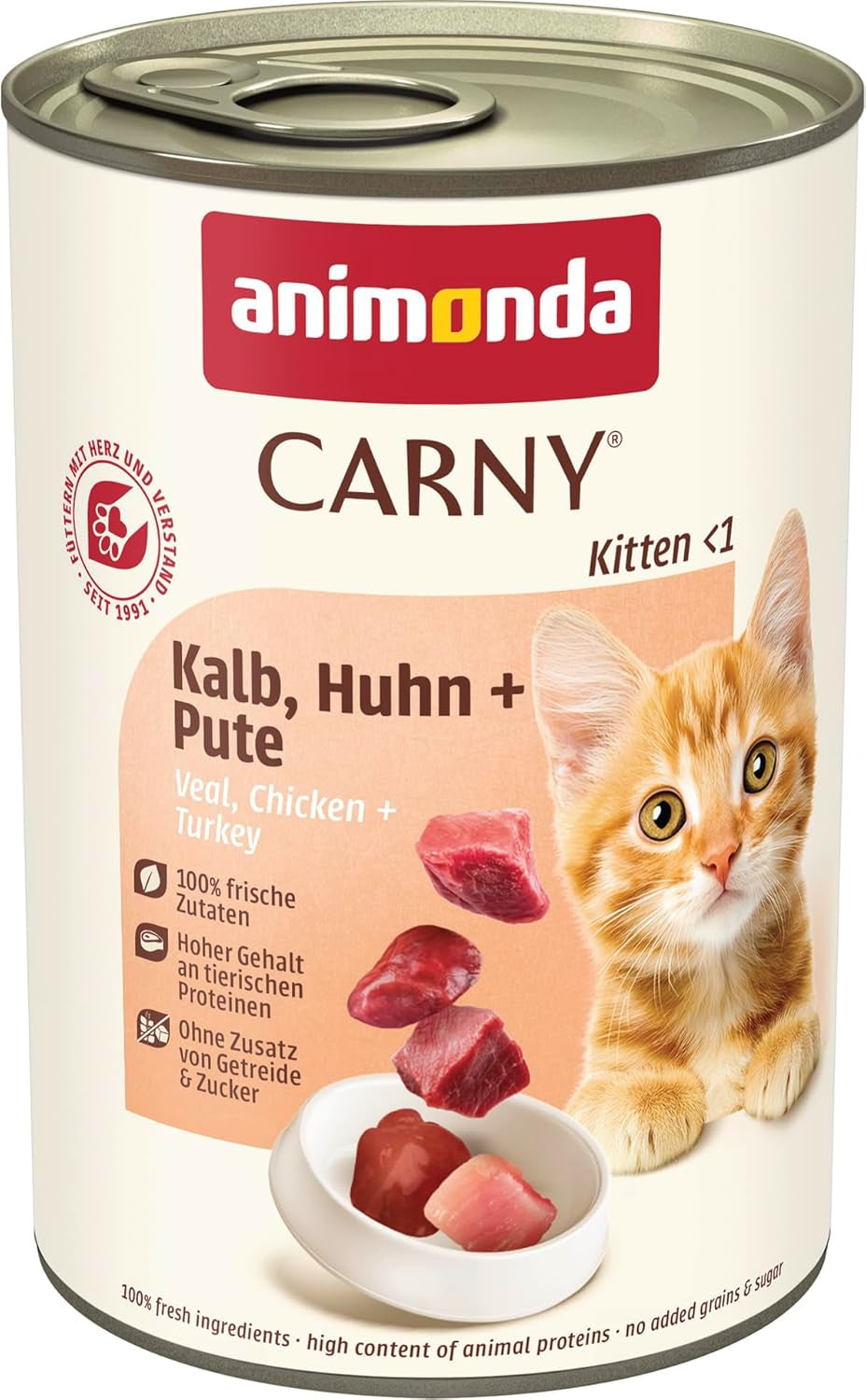 animonda Carny Katzen Nassfutter Kitten Chicken + Pute (12 x 400g), Kitten getreidefreies Katzennassfutter ohne Zucker für wachsende Kätzchen bis 1 Jahr, mit frischen Ingrediens