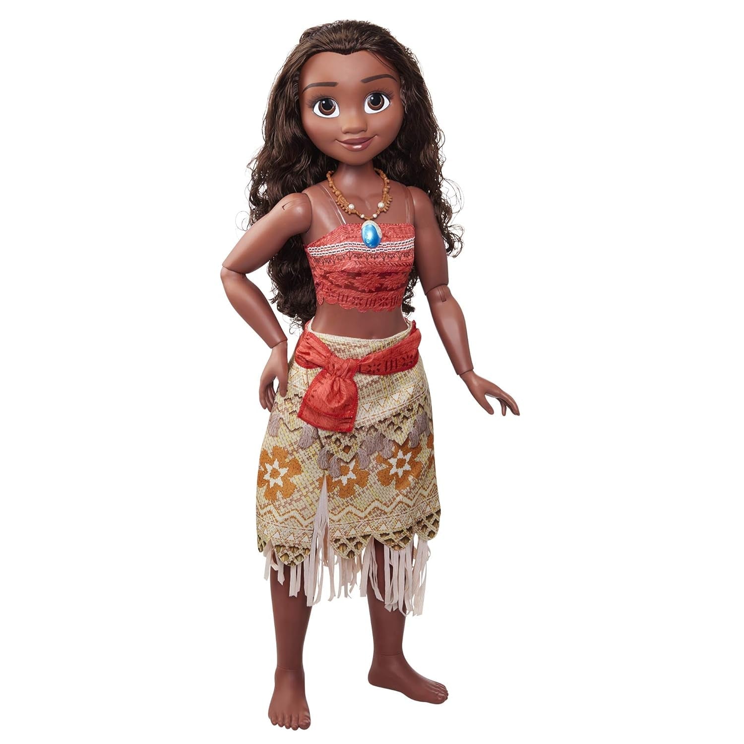 Disney Princess Moana 80cm Play Doll by Jakks Pacific Movable Doll with Brush to Comb Her Wavy Curls Filminspirerad klänning Avtagbart hänge Halsband Dolls Naty Shop