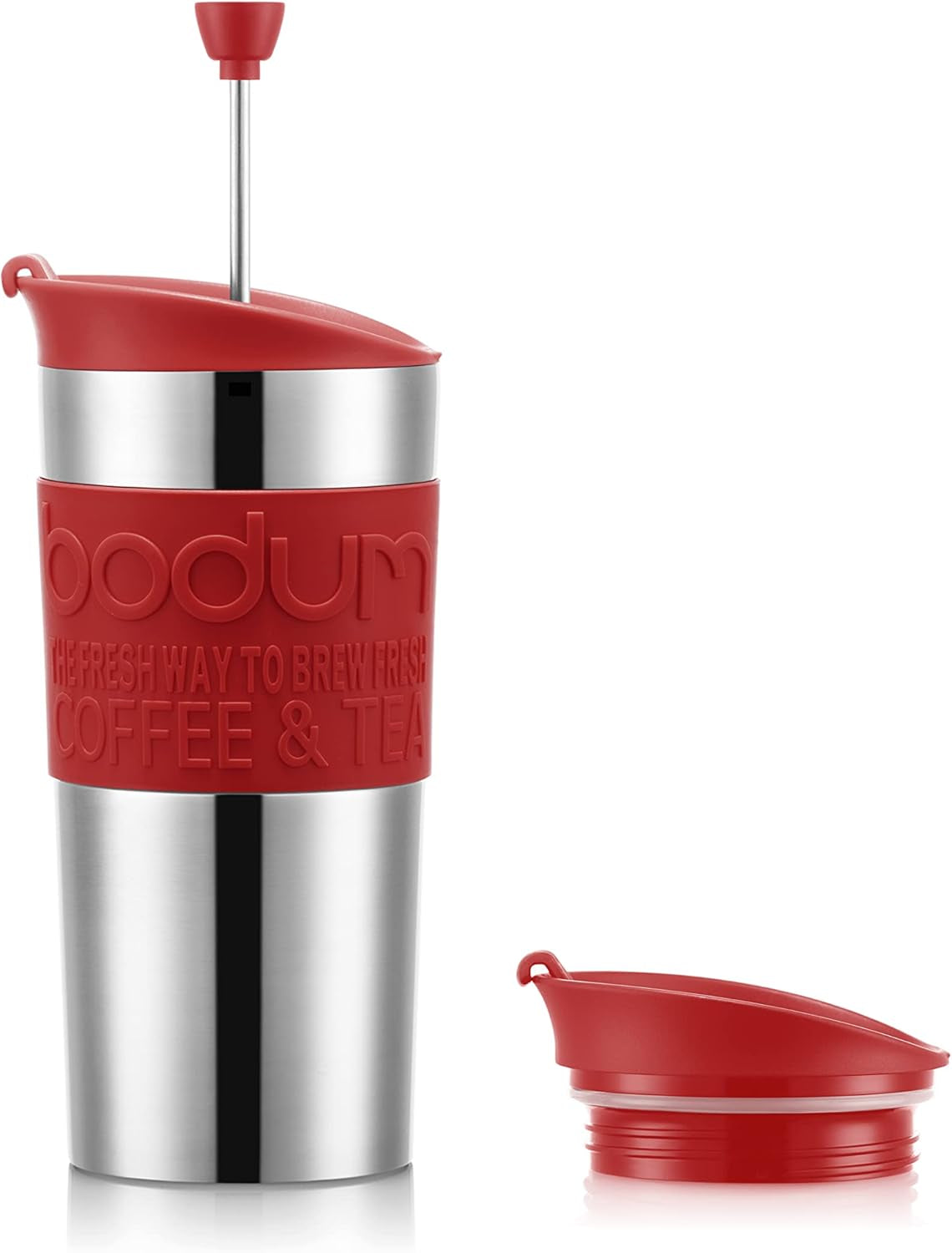 Termisk mugg Bodum K11067-04 RESEPRESSSET, dubbelväggig, rostfritt stål, extra lock, 0,35 l, röd