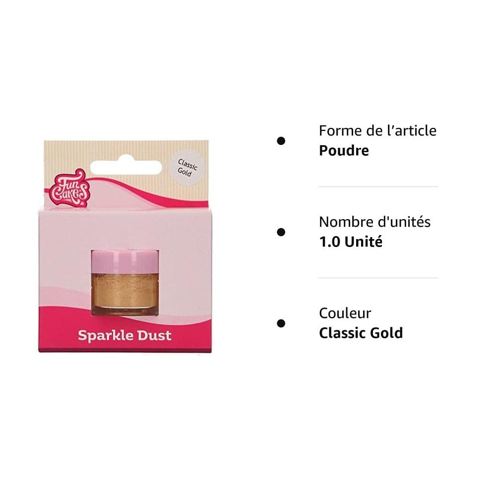 Funcakes Sparkle Dust Classic Gold: Livsmedelsklassat glitterdamm för tårtdekorering, Halal-certifierad