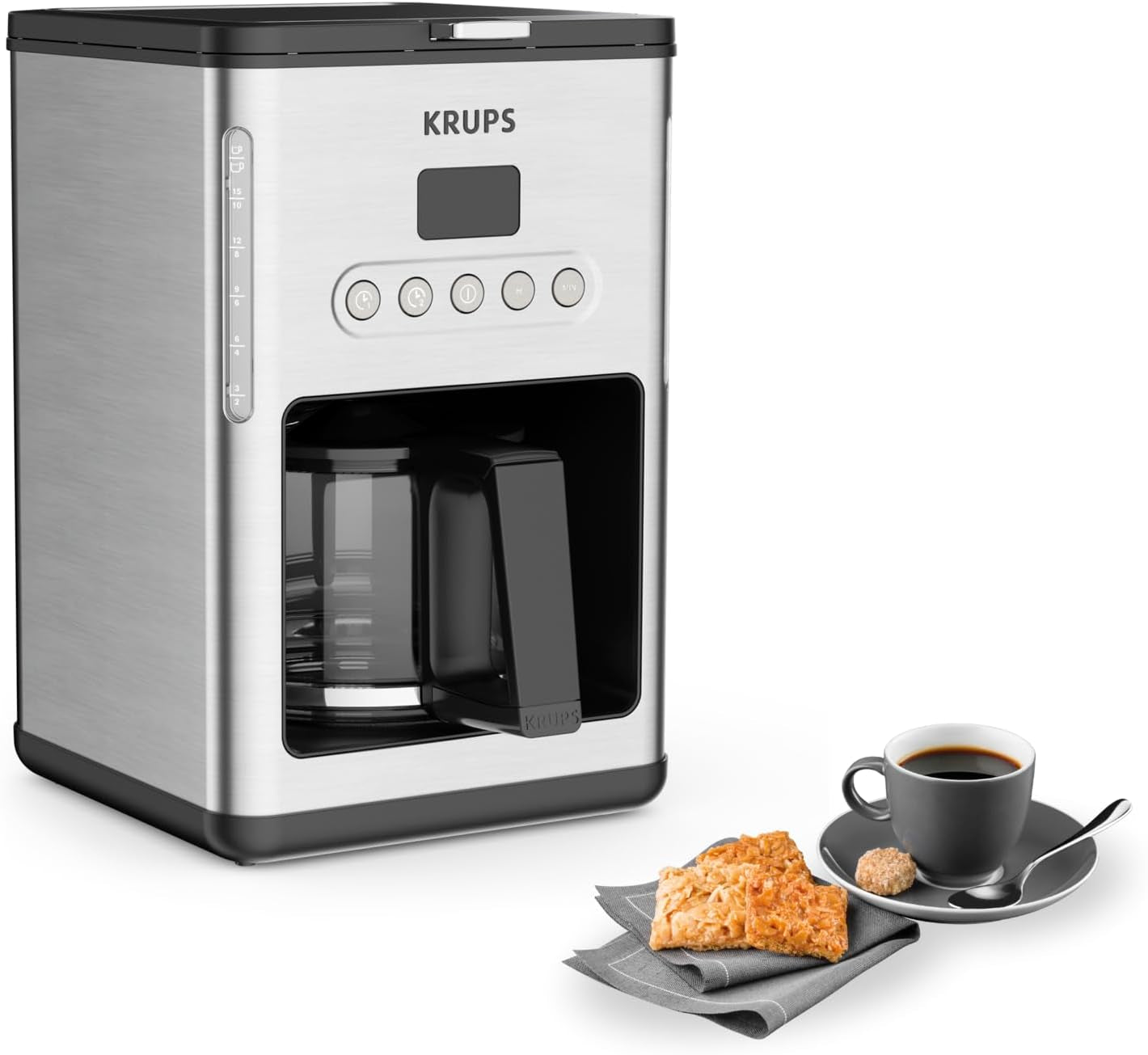 Kaffeespressomaskin med filter Krups KM442D Premium | 10-15 koppar | 1000 watt | programmerbar | varmhållningsfunktion | rostfritt stål | svart
