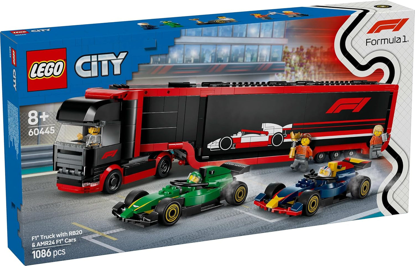 LEGO City F1 Transporter med RB20 & AMR24 F1 Racing Cars - Leksaksbilstransporter för Red Bull & Aston Martin Formel 1 Team - Inkl. 5 minifigurer - present till pojkar och flickor i åldrarna 8+ 60445 Byggset Besuche den LEGO-Store