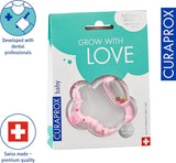 Curaprox babyring för tänder - För småbarn 0-24 månader / Lindrar tandvärk och främjar motoriska färdigheter | BPA-fri, rosa, med tränings-tandborste / Tillverkad i Schweiz