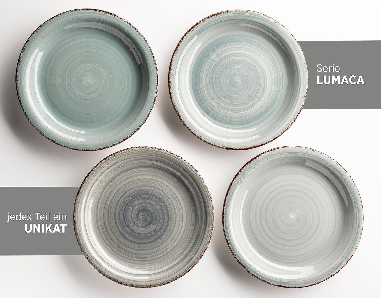 MÄSER servisset för 6, modern vintagelook, 12-delad bordsservering, handmålad, blå, kakel, rökblå (Bel Tempo II)