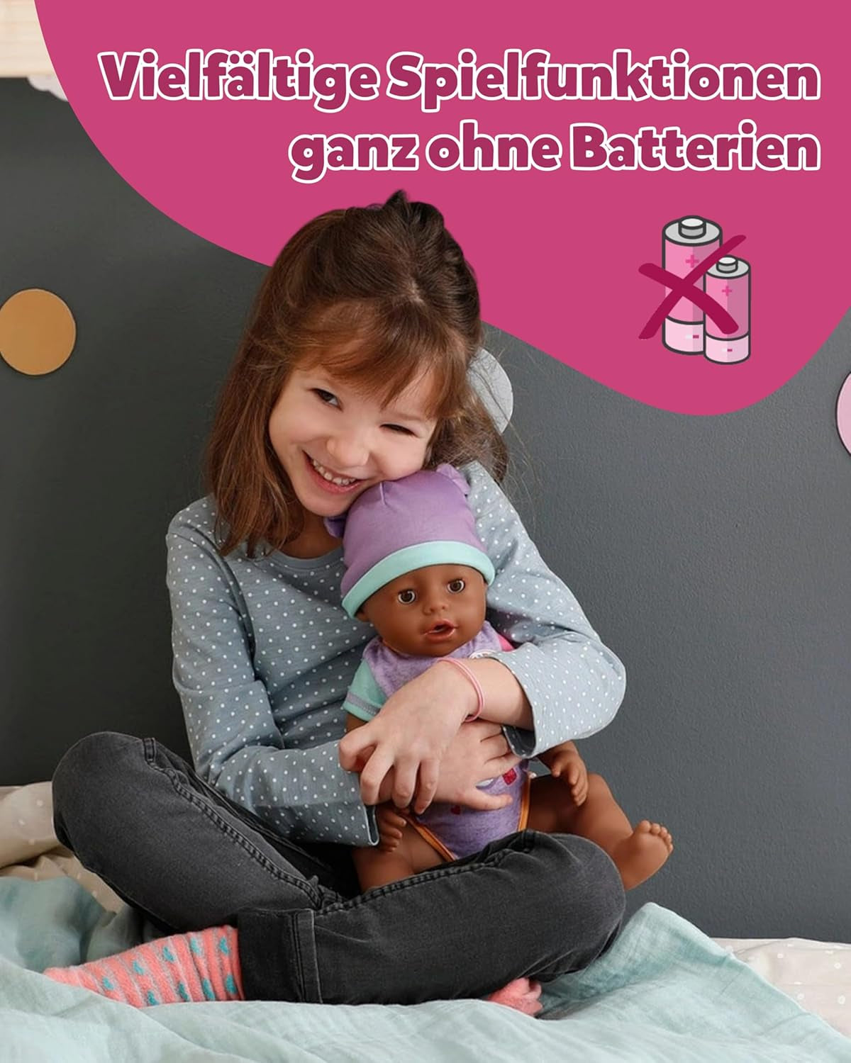 BABY Born Eva - babydocka 43 cm - 10 funktioner inklusive tillbehör och madrass - Fungerar helt utan batterier - Lämplig för barn från 3 år och uppåt