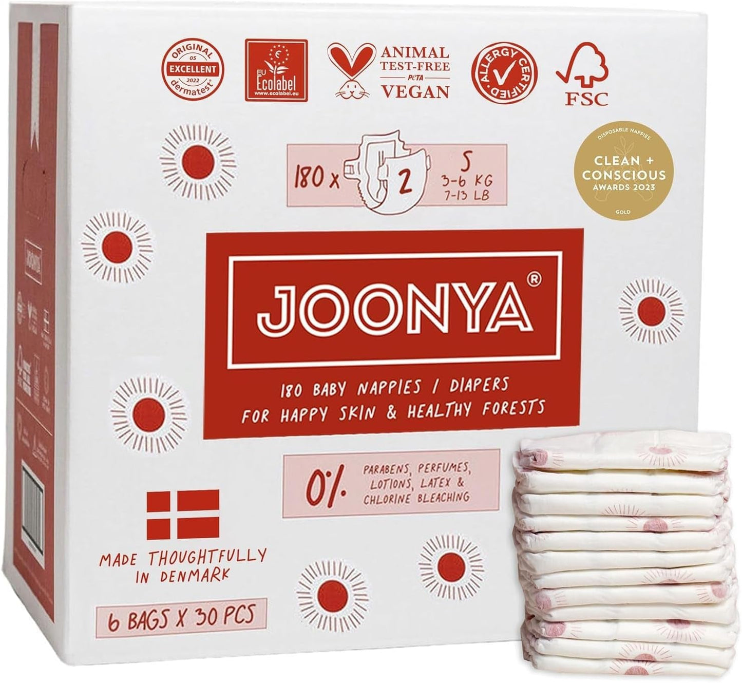 Babyblöjor, storlek 3M (4-8 kg) - 1 påse med 28 - Inga skadliga ämnen, miljövänlig, högabsorberande, lämplig för nattbruk, ultratunn och mjuk - Tillverkad i Danmark