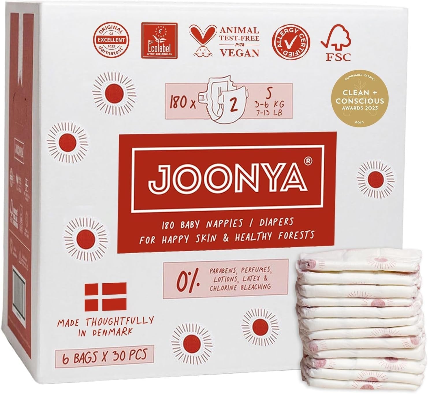 Babyblöjor, storlek 3M (4-8 kg) - 1 påse med 28 - Inga skadliga ämnen, miljövänlig, högabsorberande, lämplig för nattbruk, ultratunn och mjuk - Tillverkad i Danmark
