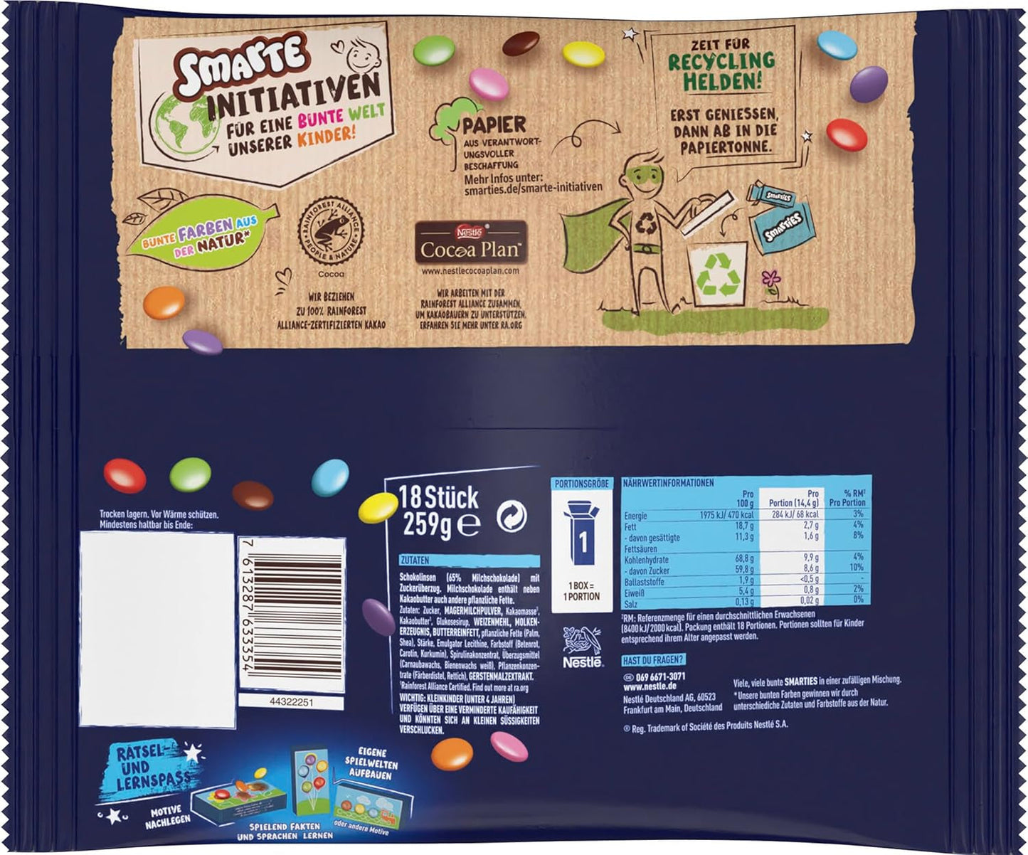 Nestlé SMARTIES Mini XXL-påsar, chokladfärgade linser, perfekt för att dela och njuta med familj och vänner, naturliga färger, återvinningsbar förpackning, 2-pack (1 x 259 g)