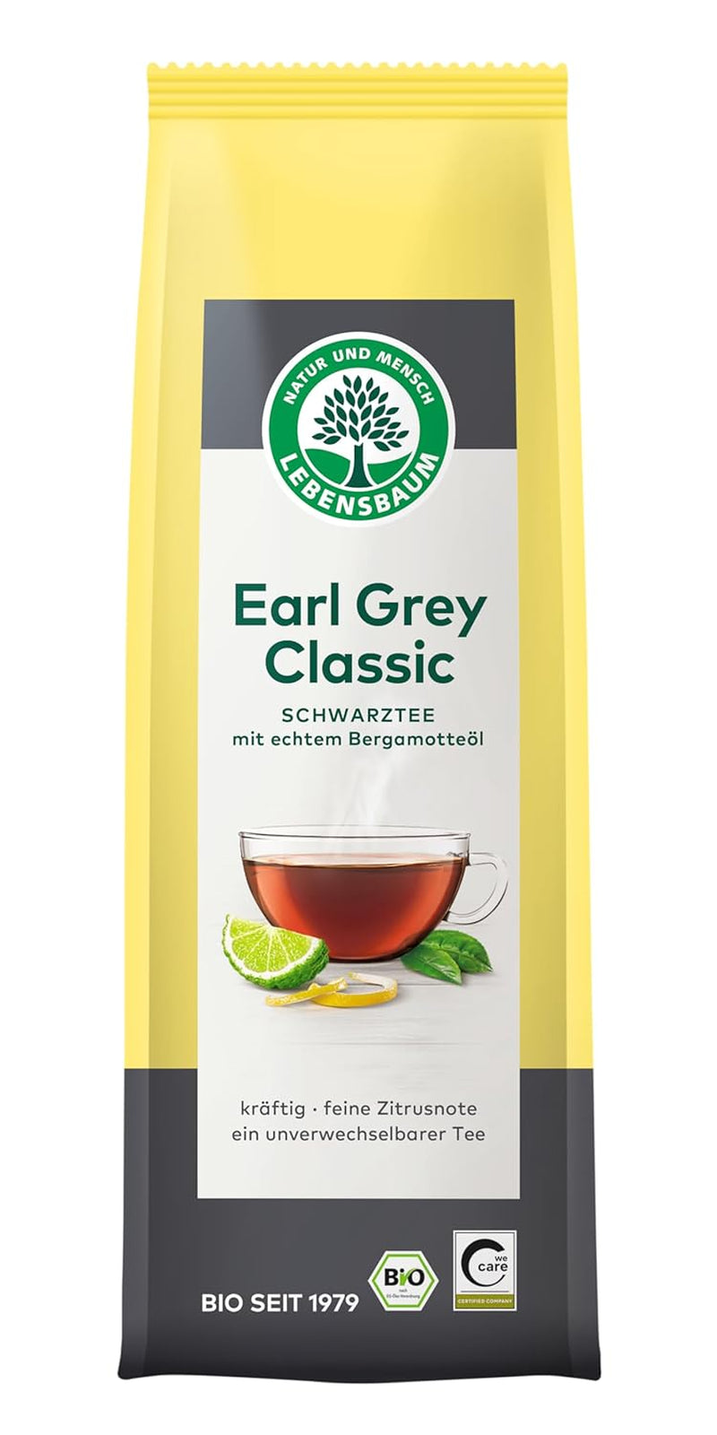 Lebensbaum Earl Grey klassiskt svart te med naturlig bergamott och citronolja, harmoniskt, aromatiskt, 100 % ekologiskt, löst, 100 g