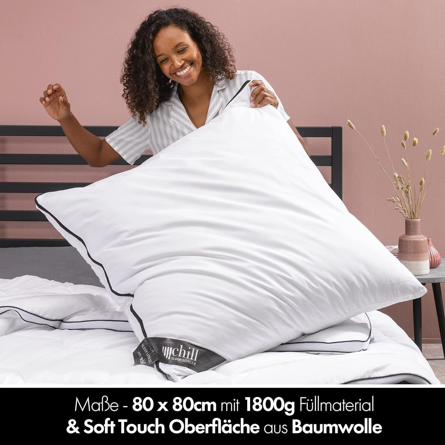 Kudde 80X80 Cm - 2 i 1 design - kudde i kudde - stor andas och tvättbar sovkudde och 100% vegansk - 2 kuddar 3 alternativ - kudde med 600G & 1200G fyllning Naty Shop standardkuddar