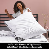 Kudde 80X80 Cm - 2 i 1 design - kudde i kudde - stor andas och tvättbar sovkudde och 100% vegansk - 2 kuddar 3 alternativ - kudde med 600G & 1200G fyllning Naty Shop standardkuddar