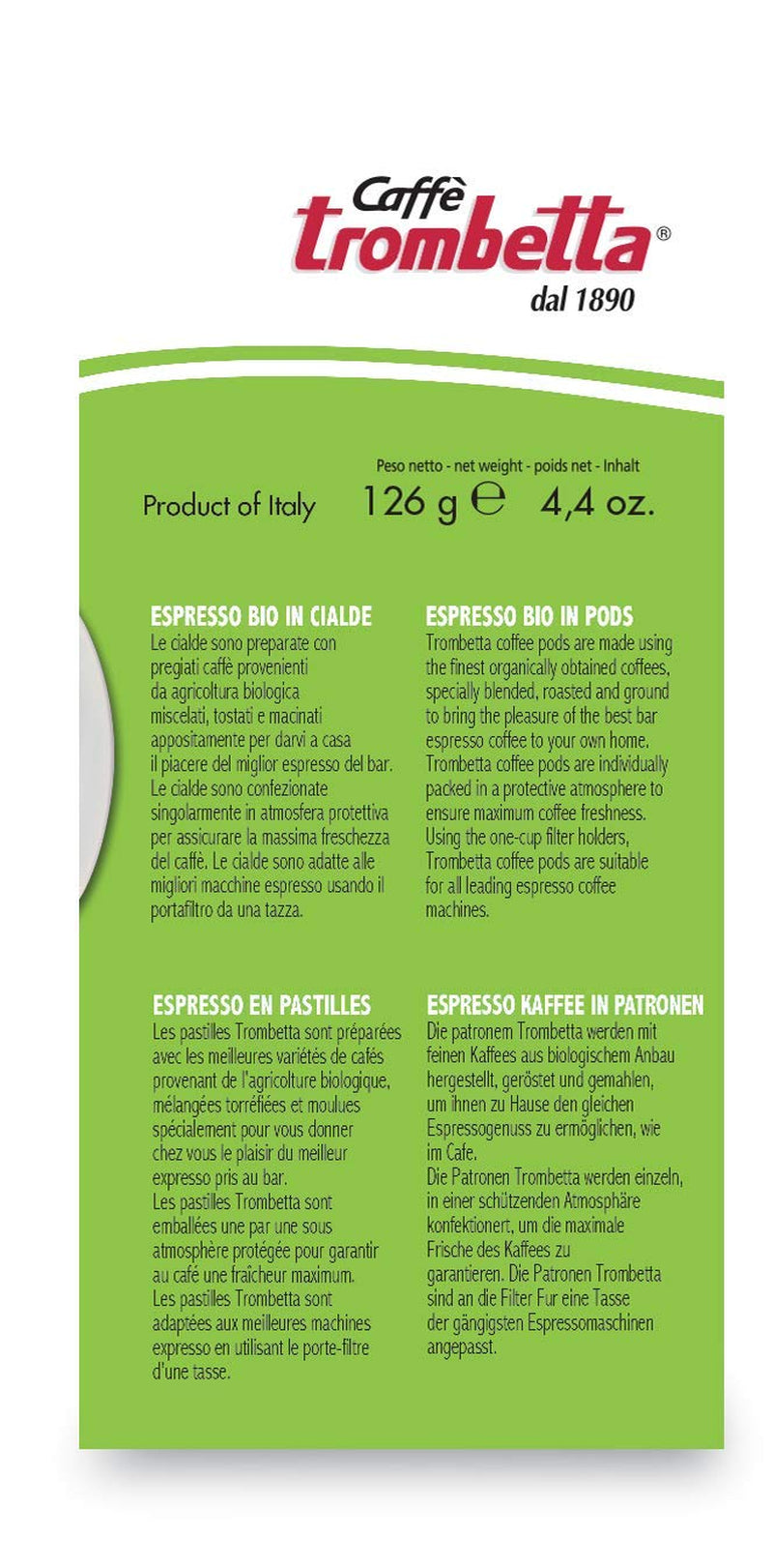Caffè Trombetta ESE Kaffeepads, Italien Kaffee, Richhaltiges Aroma och samtiger Gesmack Biologisch - 1 Packungen zu je 18 Kaffeepads