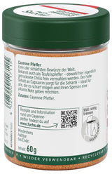 Fuchs Gewürze - Cayennepeppar gemahlen - för einen scharfen Geschmack i alla typer av rätter - naturliga ingredienser - 60 g i wiederverwendbarer, recyclebarer Dos