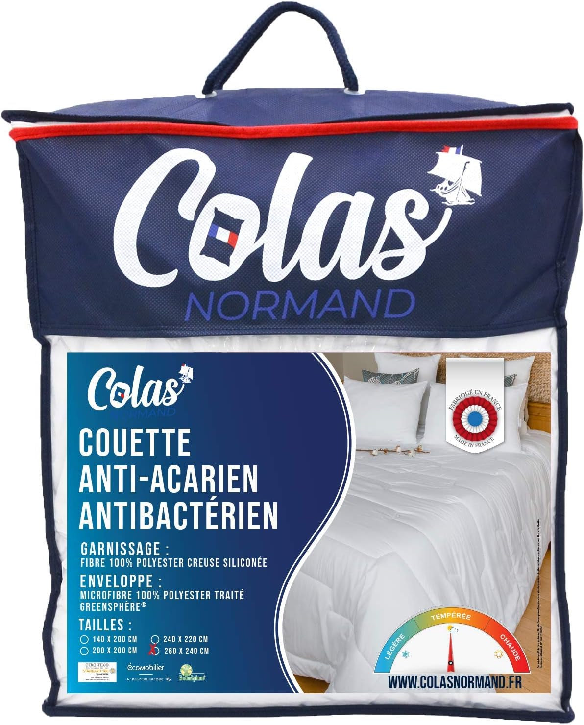 COLAS NORMAND täcke, anti-kvalster och antibakteriell, lätt, 260 X 240 cm, långvarig effekt, perfekt hygien, mikrofiber, mjuk och bekväm, tvättbar, vit 53130250 Naty Shop Täcken och täcken Vita 260X240 Cm