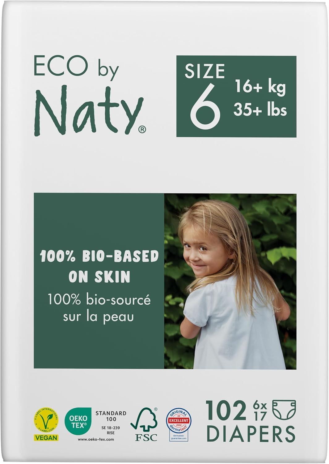 Eco-blöjor Eco från Naty Baby Eco-blöjor - ekologiska förstklassiga blöjor, miljövänliga, gjorda av växtbaserade material, idealiska för känslig babyhud (storlek 5 - 80 st)