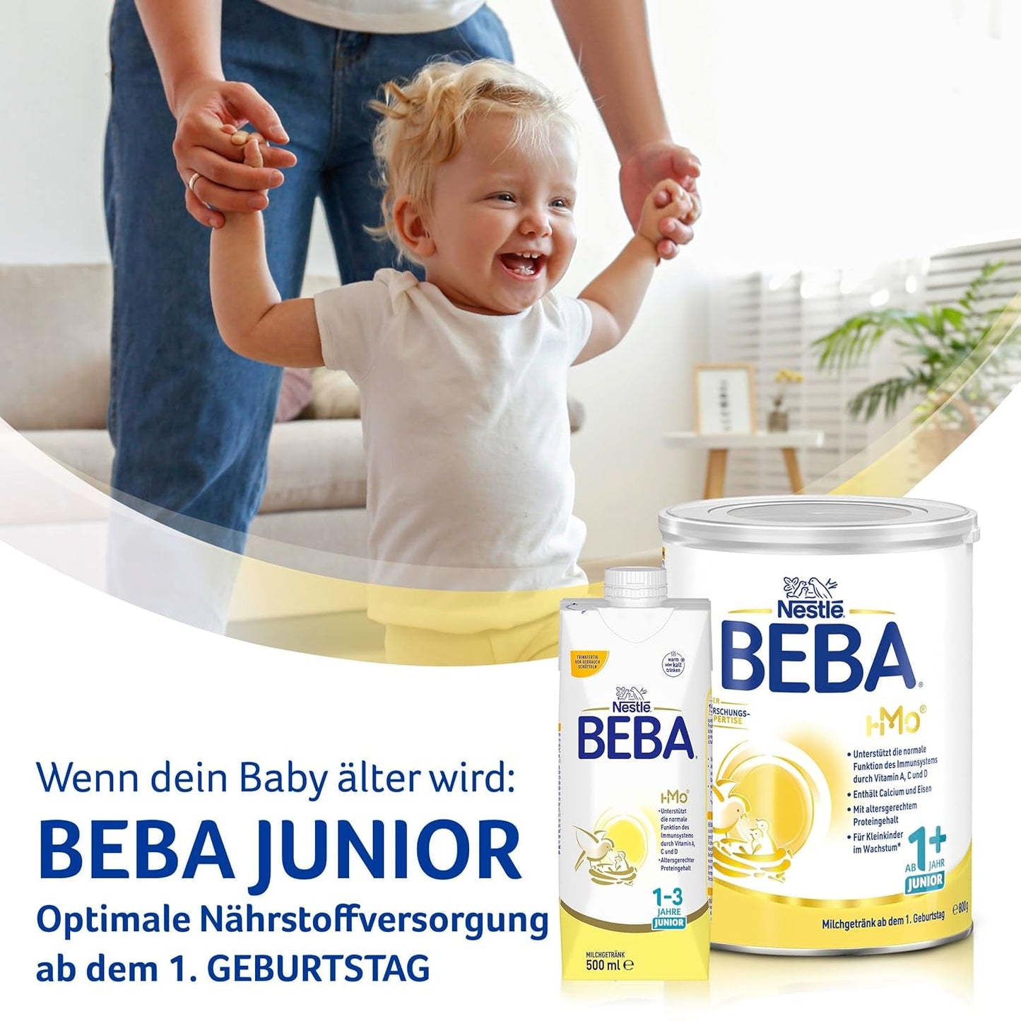 BEBA 2 - Tillskottsmjölk efter 6 månader, med 5 HMO-komplex, åldersanpassat proteininnehåll, laktosfri, palmoljefri, fiskoljefri, barnmat, babymjölkspulver, 3 st (3 x 800g)