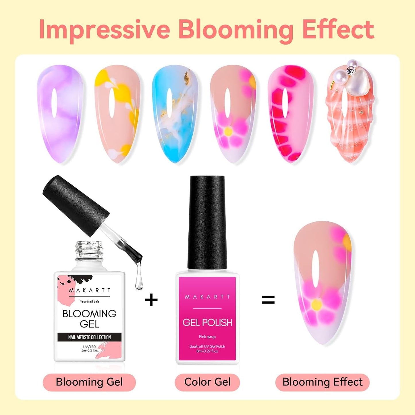 Makartt Blooming Gel Nagellack - 15ml Blooming Gel Nagellack Extender med marmorfärg, gelfärg, DIY-manikyr-nageldesign, blommor, djur, akvarell, magisk manikyrsats