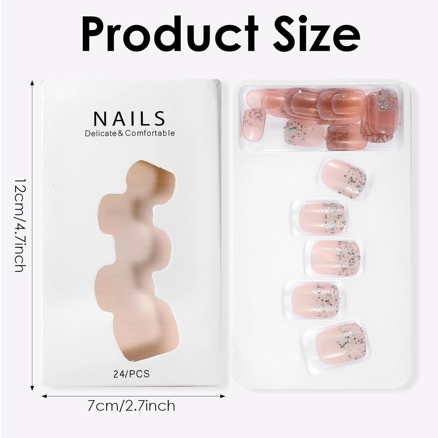 48st kort lim på naglar 2 stilar korta fyrkantiga franska naglar med nagellim och nagelfil Rosa Vit Ombre falska naglar för kvinnor
