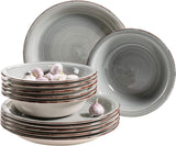 MÄSER servisset för 6, modern vintagelook, 12-delad bordsservering, handmålad, blå, kakel, rökblå (Bel Tempo II)