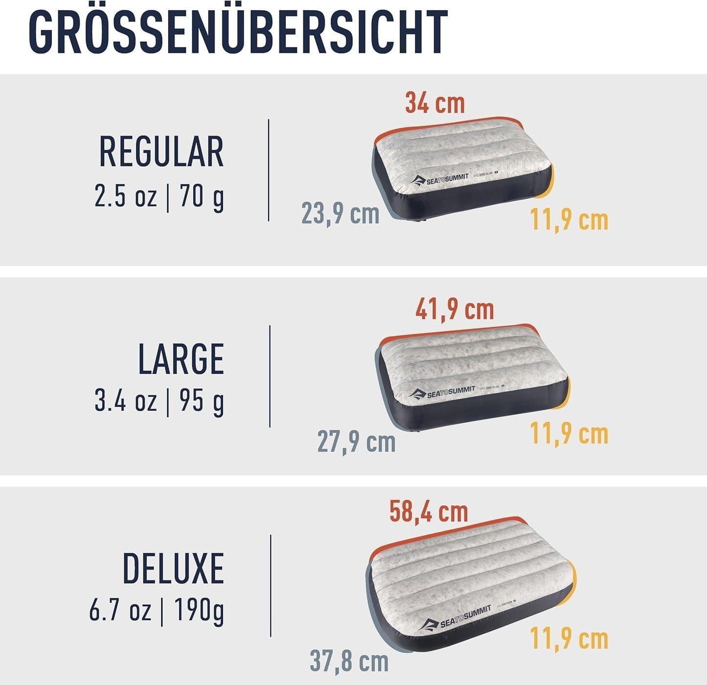 Sea to Summit - Eros dunkudde L - Ultralätt och uppblåsbar - 10D-material - Premium dunkudde - Halkfri - För vandring och camping - 42 X 28 X 12 Cm - Grå - 95 G Naty Shop-resekuddar