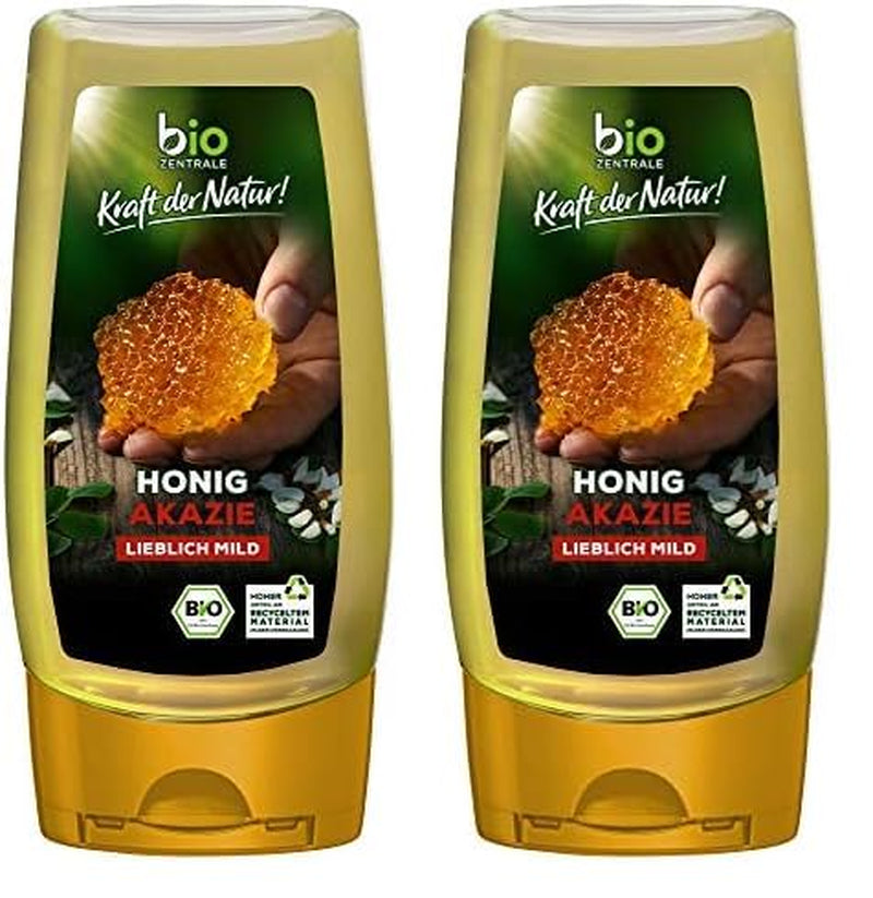 Biozentrale Ekologisk akaciahonung | 350 g Ekologisk honung från vita akaciablommor | Idealisk som pålägg Ekologisk honung till te | Alternativ till bikakehonung (2-pack)