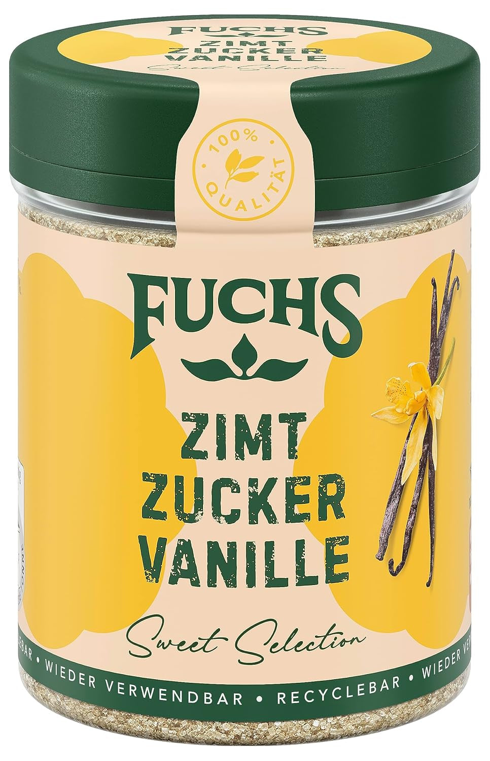 Fuchs Gewürze - Zimt Zucker Vanille - Gewürz zum Versüßen von Wafeln, Milchgetränken eller Joghurt - aus natürliche Ingrediens - 100 g i wiederverwendbarer, recyclebarer Dos