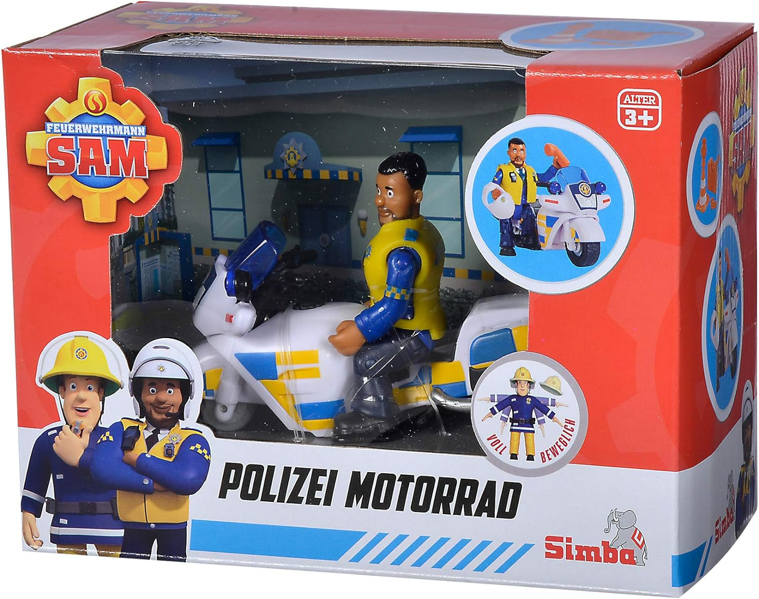 Simba 109251092 - Polismotorcykel Brandman Sam, Med Malcolm-figur, Med tillbehör, Säsong 12, Från 3 år Actionfigurer Naty Shop