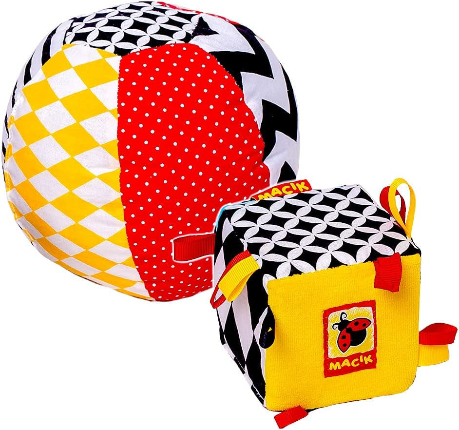 magdum 2 set babykubspel + tygboll - motorisk leksak från 1 år - leksak för barn 6 månader - Montessori-leksak - pedagogisk leksak 1 år - present till barn - boll för barn - kub för barn - presenter för barn Leksaker Bebe Naty Shop