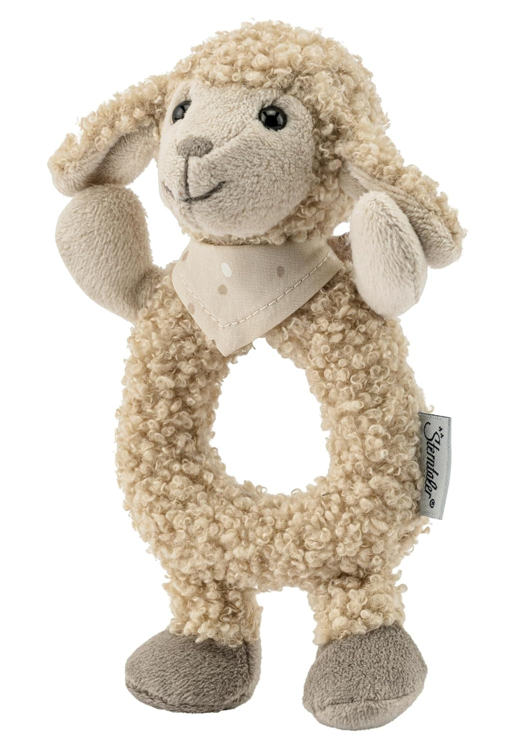 Flocke Sheep Sterntaler Catch Toy - leksak för motorisk aktivitet för att skramla, röra och leka - plyschleksak för bebisar och barn med rattlaren som en lojal vän - babyleksak gjord av mjukt, sandfärgat tyg Babyleksaker Naty Shop