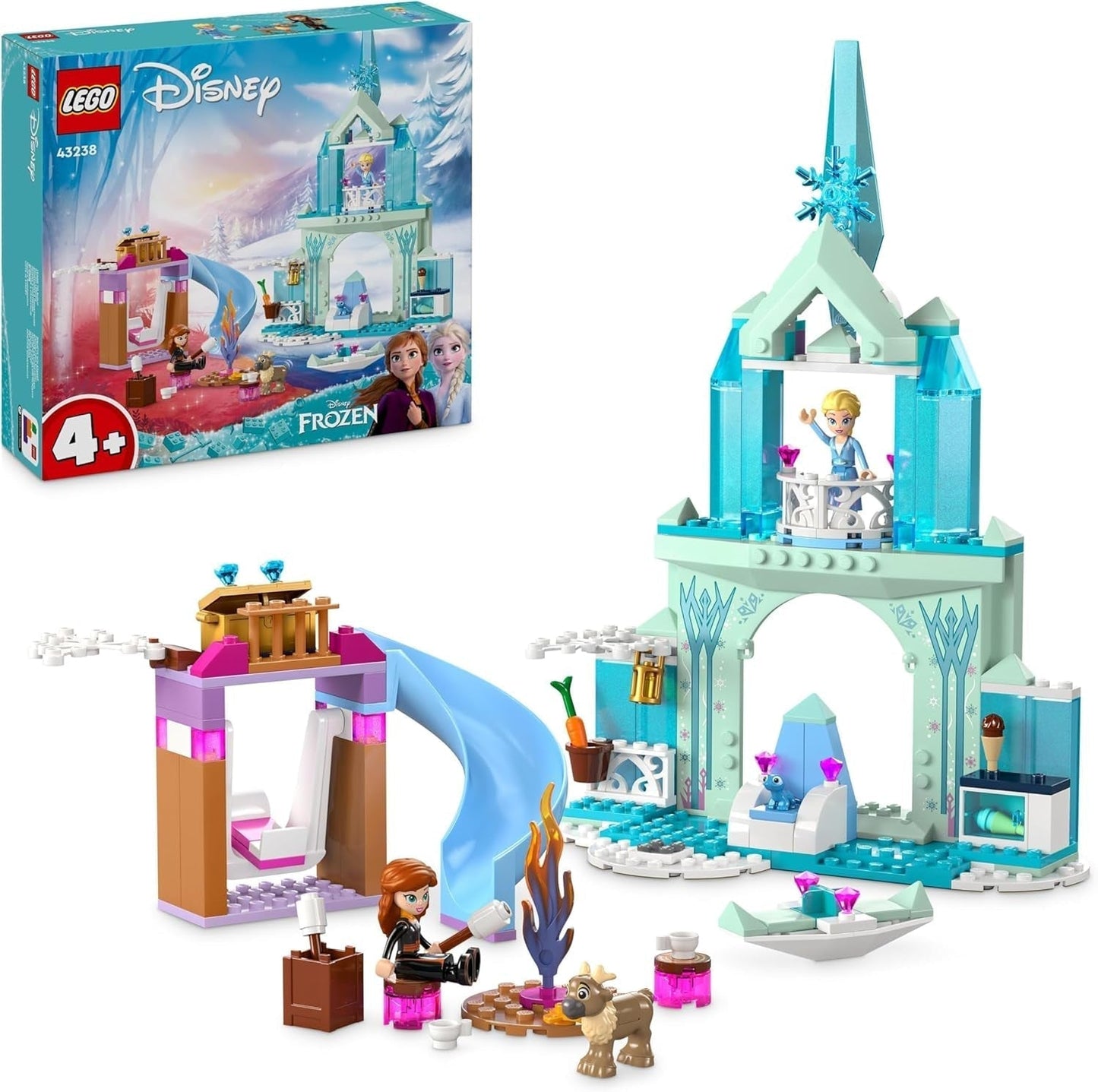 LEGO Disney Frozen Elsas ispalats, Isdrottningens slott, prinsessan ELSA och Anna dockleksak, plus 2 djurfigurer, fantastisk present till 4-åriga flickor och pojkar 43238 Byggset Besuche den LEGO-Store Single