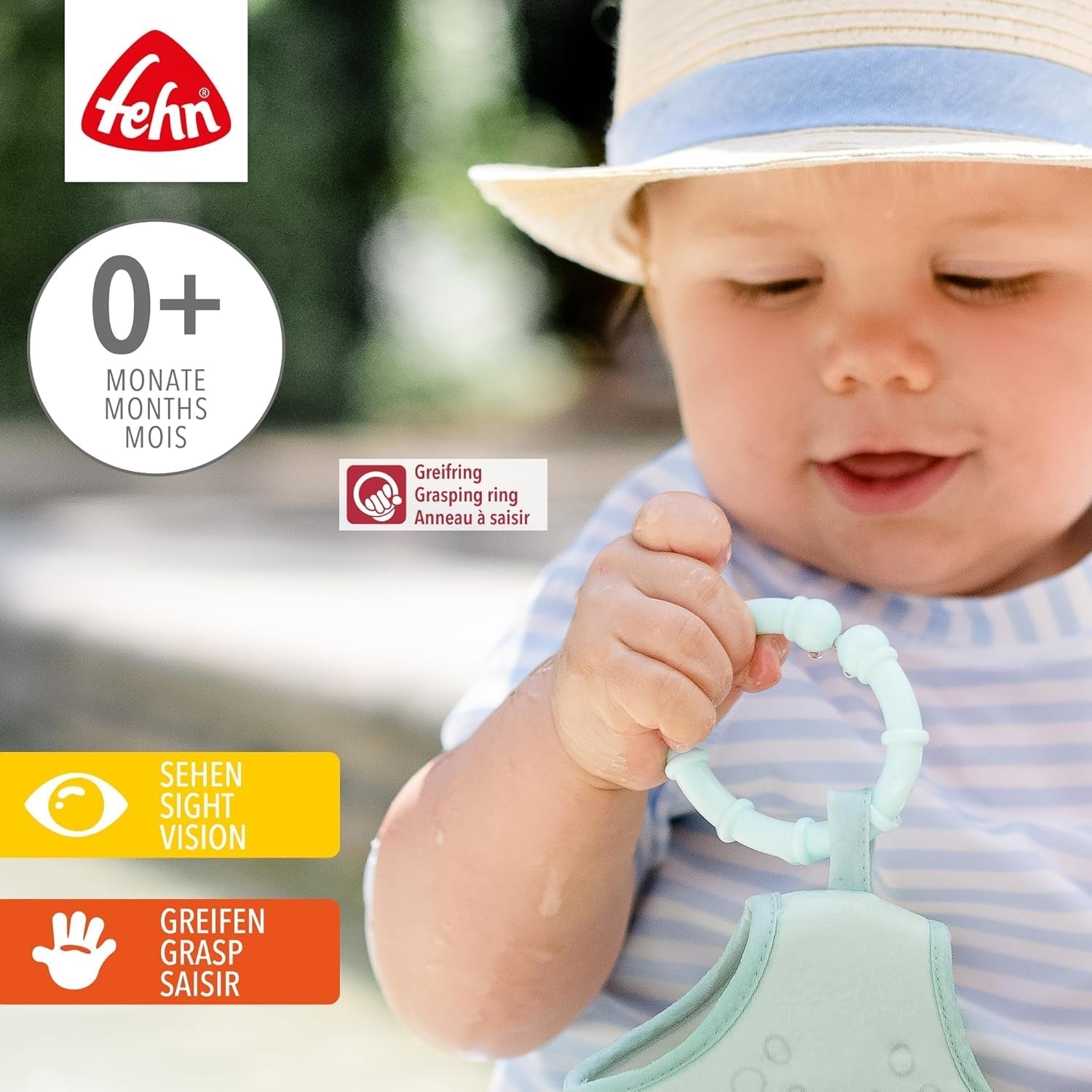 Fehn 10 uppsättning fästringar - fästkrokar för bilbarnstol, lekhage och spjälsäng - fästringar för barnvagnskedja för hemmet och på språng - C-ringar för spädbarn och småbarn från 0+ månader Leksaker Bebe Naty Shop
