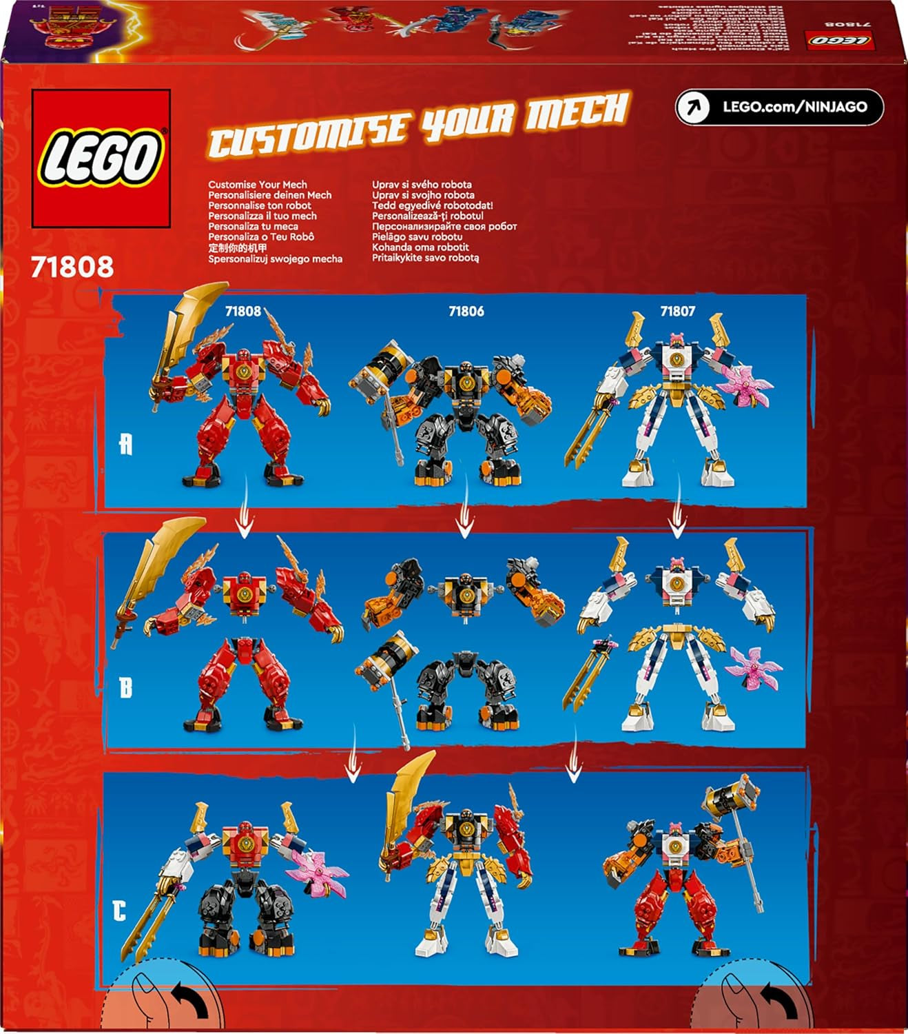 LEGO NINJAGO Kai's Fire Mech actionfigurleksak för barn med anpassningsbar röd mekfigur Ninjaset 4 figurer inklusive Kai och Zane Present för 7-åriga pojkar och flickor 71808 Byggset Beuche den LEGO-Store