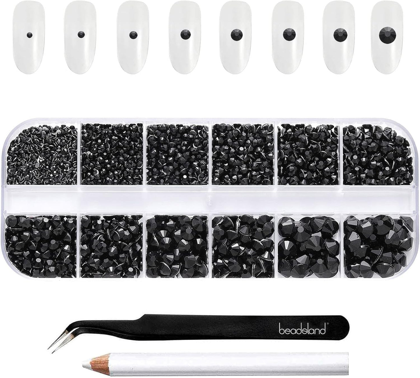 Beadsland 2500st Glas Nailart Strasssteine ​​​​Kristall Flatback Edelsteine ​​​​Runde, ​​Für Handwerk Gemischt 8 Größen SS4 ~ SS30 Mit Picking Pinzette Und Stift (Kristall Weiss)
