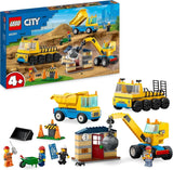LEGO 60391 City Construction Vehicles and Wrecking Ball Kran, grävmaskin, dumper och transportfordonsleksak, pedagogisk leksak för barn 4 år och uppåt Byggset Besuche den LEGO-Store Single