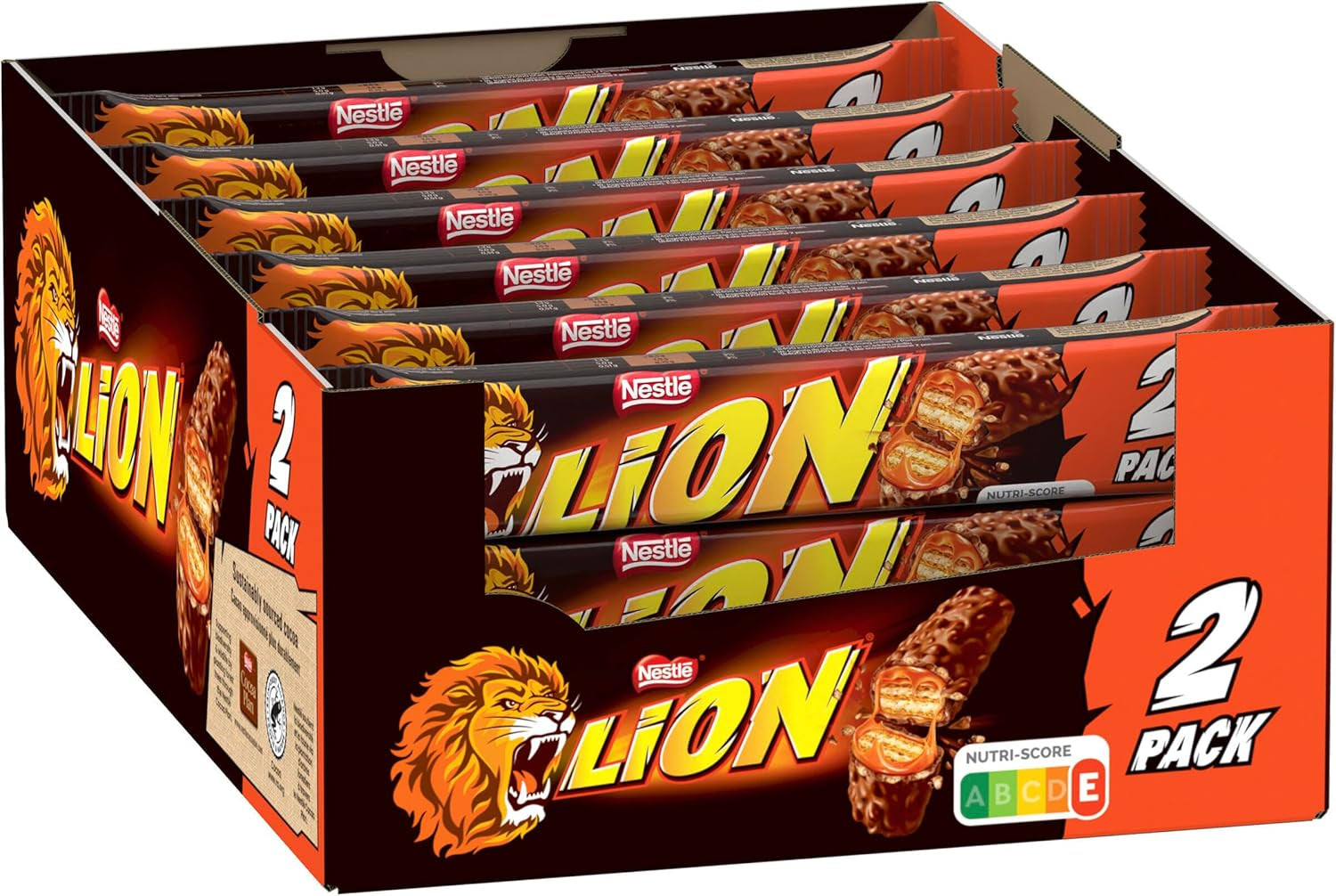 Nestlé LION Chokladkaka med kola, knaprigt mellanmål, knaprig choklad och knapriga chips, kolafyllning, en speciell matupplevelse, multipack, 28-pack (2 x 30 g vardera)