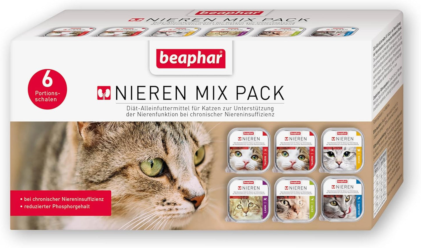 BEAPHAR – Renal Diet Mixed Package – Komplett foder för katter med kronisk njursvikt – För att stödja njurfunktionen – 6 x 100 g