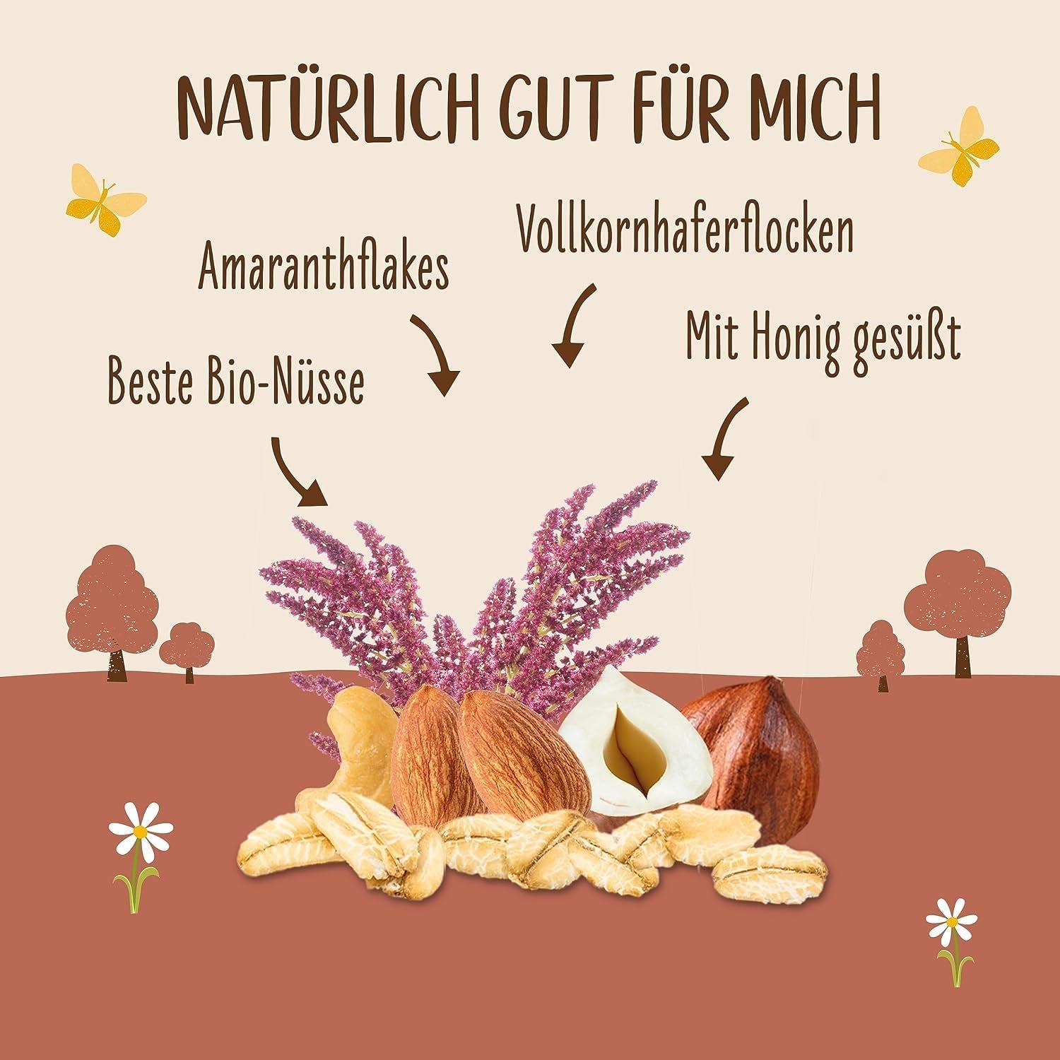 Premium krispig müsli med valnötter och amaranth Allos | Ekologisk müsli | Müsli med nötter | Havregryn | Spannmål till frukost | Vegan | Förpackning om 6 (6 x 400 g)