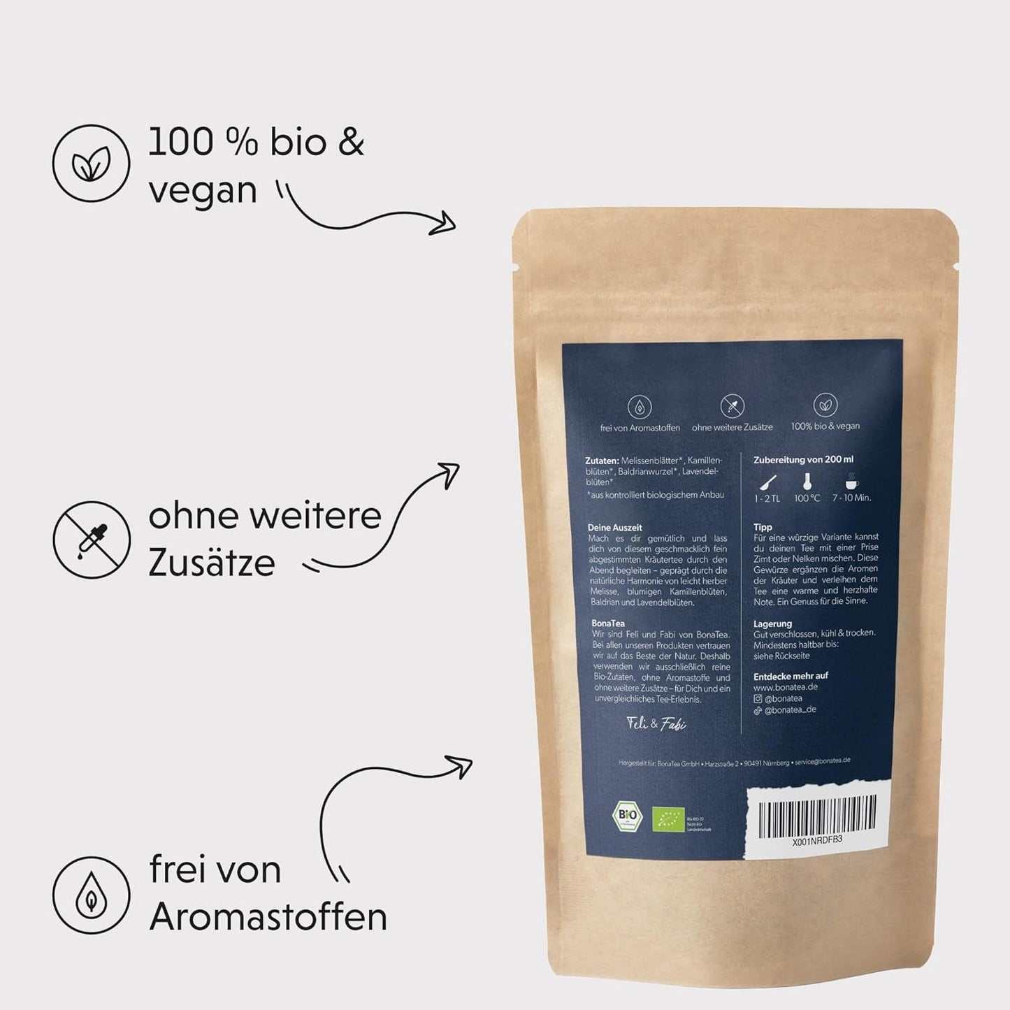 BIO Evening Tea 100 g – Din paus med valeriana, lavendel, citronmeliss, kamomill, örtteblandning för avkoppling på kvällen